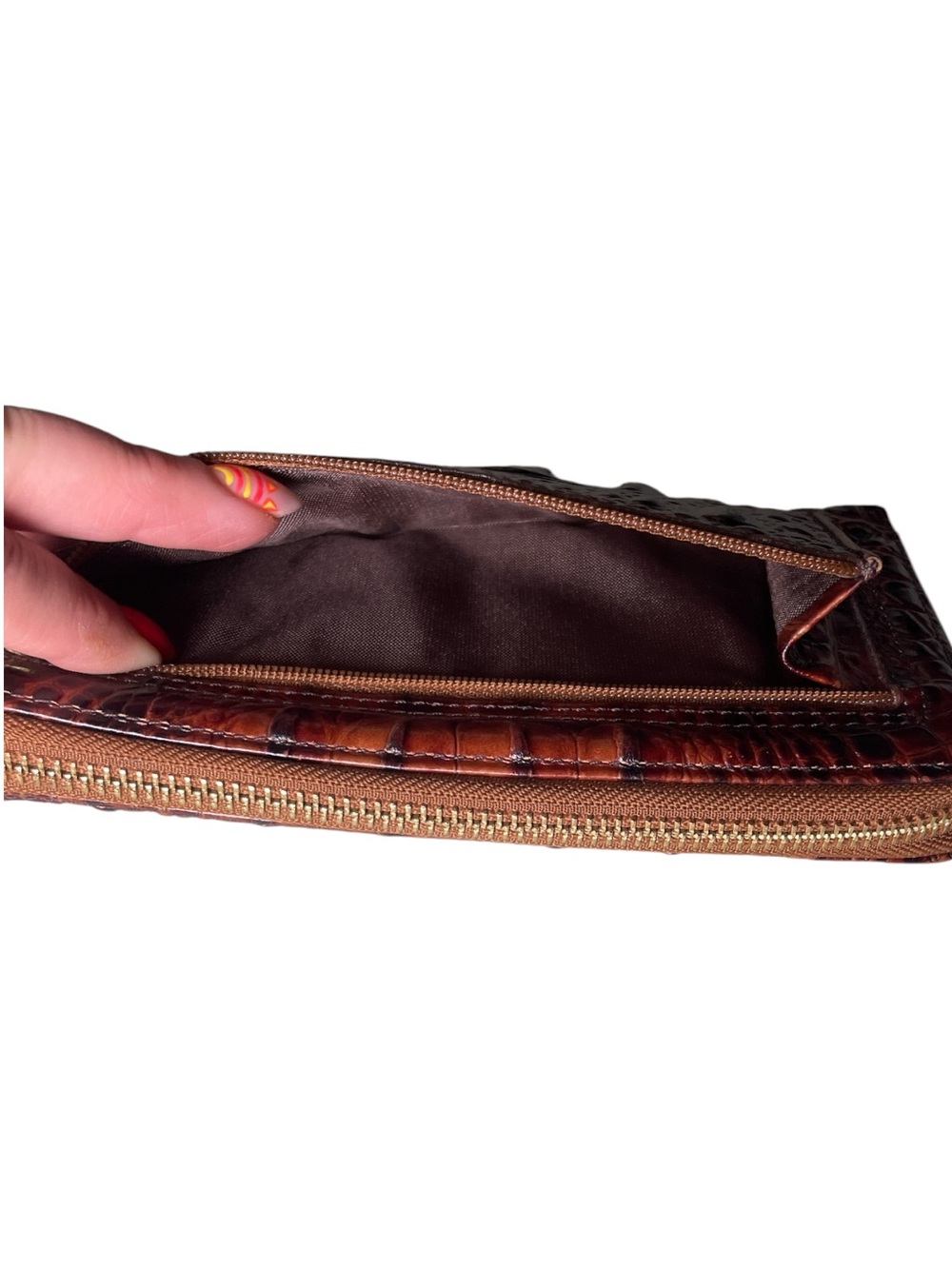 Brahmin Deep Chestnut Croc-Embossed Leather Zip Clutch - Picture 8 of 14